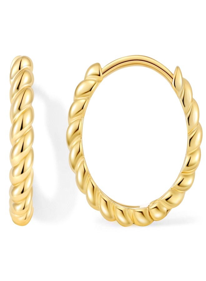 Fiusem أقراط فيوسيم هاجي الصغيرة للنساء، مطلية بالذهب عيار 14 قيراطًا، مضادة للحساسية، أقراط صغيرة ملتوية، حلقات صغيرة 12 مم - Image 1